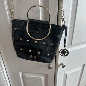 Jessica Simpson Black and Gold Ring Handle Shoulder Bag
